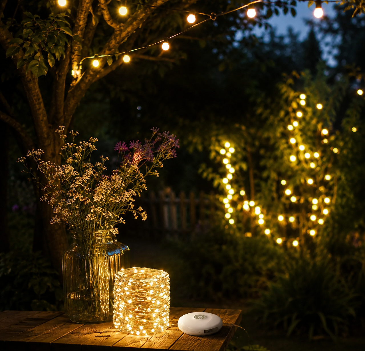 Solcellsdriven Lampa & Ljusslinga 2-i-1