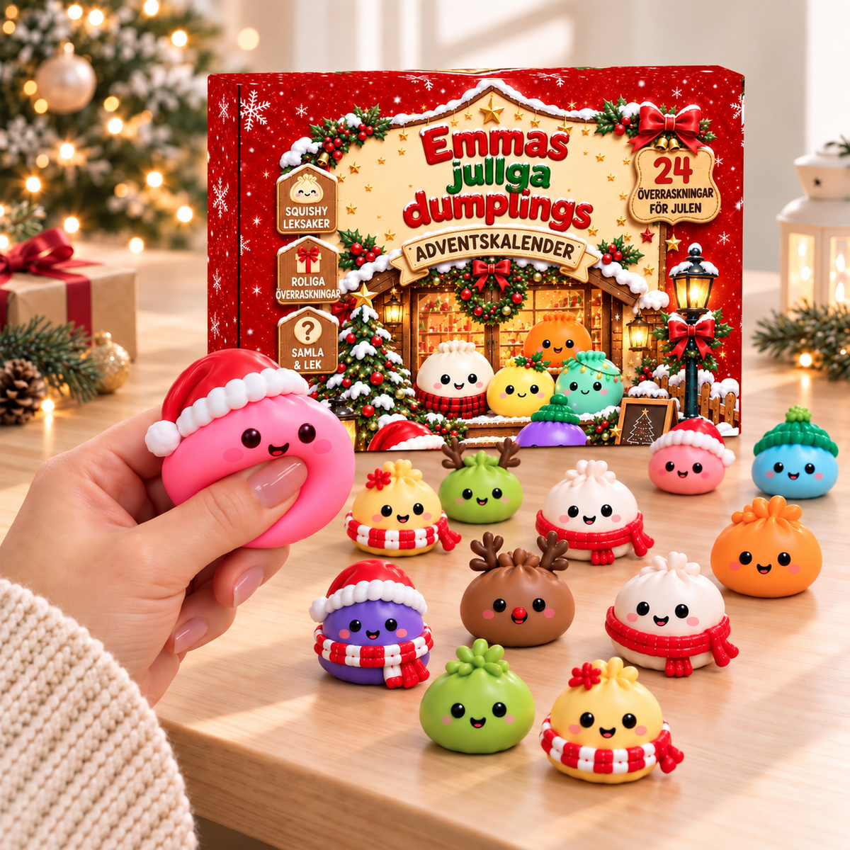 Julkalender med 24 Dumpling Squishies – Överraskningsleksaker för Barn