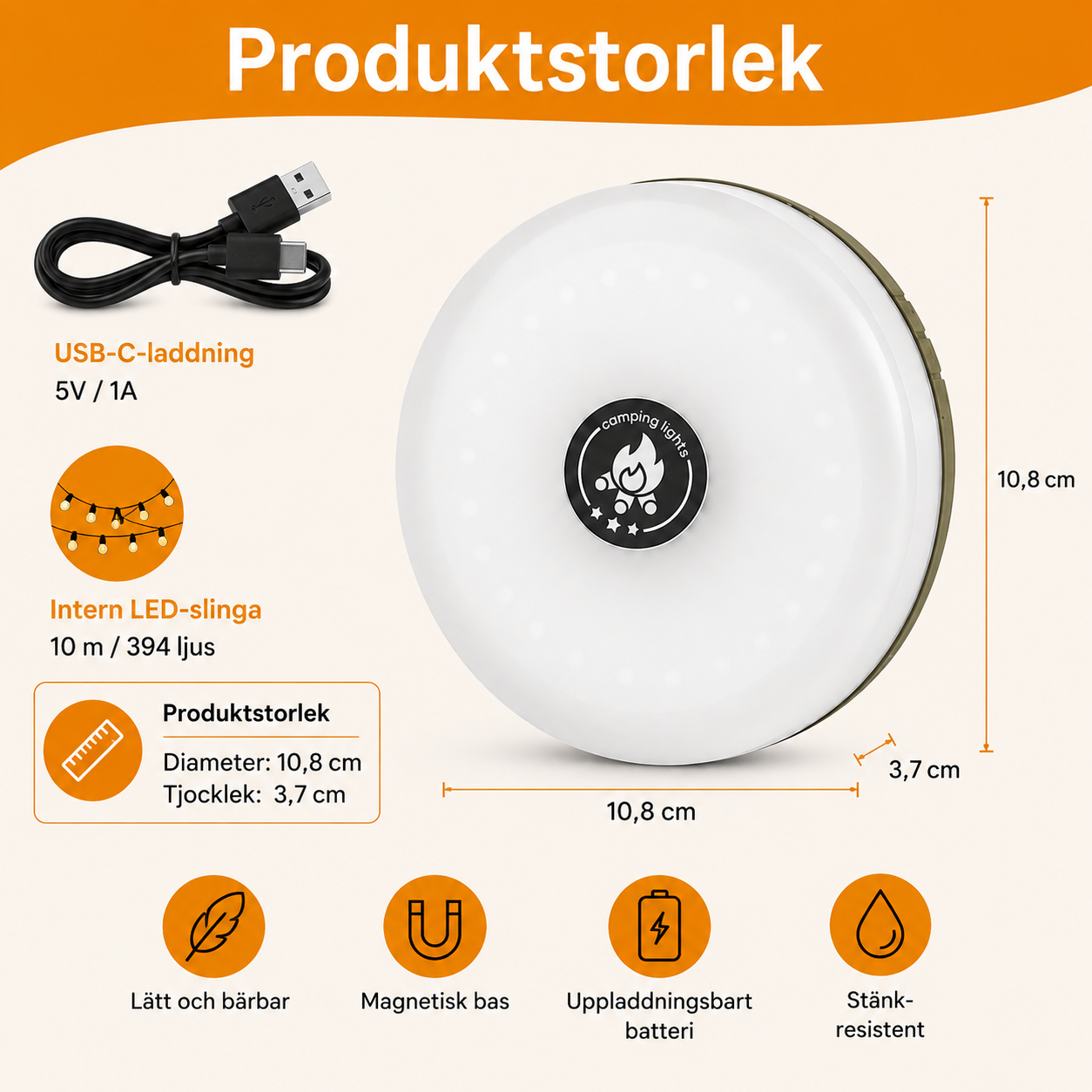 Solcellsdriven Lampa & Ljusslinga 2-i-1