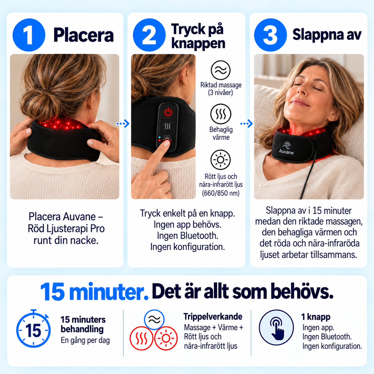 3-i-1 Nackavslappnare – Rött Ljus, Värme & Massage