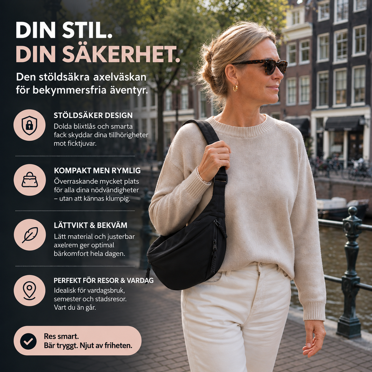 Axelväska I Nylon Med Justerbar Rem