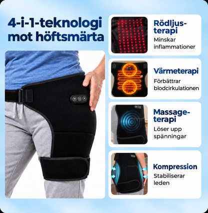 4-i-1 Höftbälte – Värme, Massage, Kompression & Rött ljus