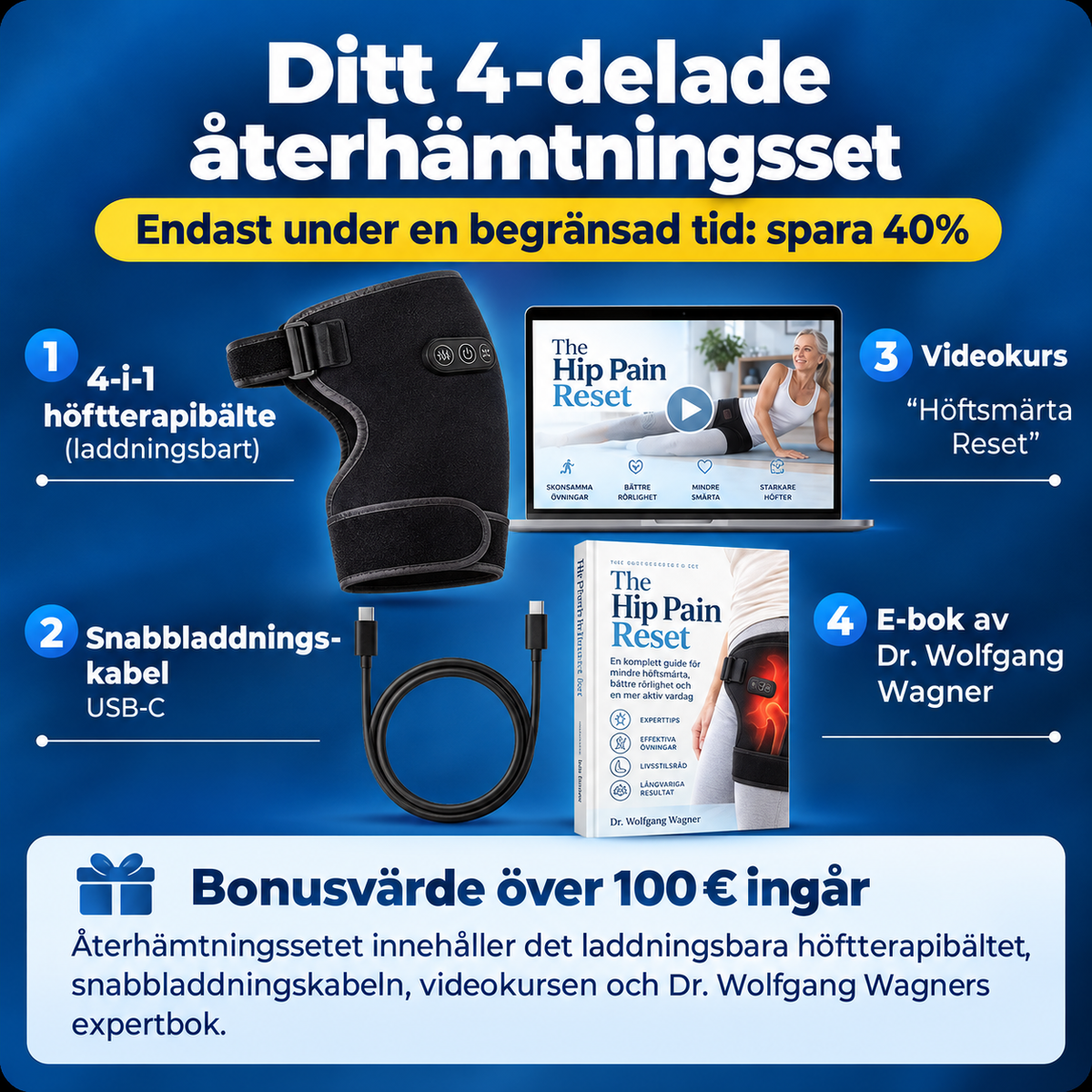 4-i-1 Höftbälte – Värme, Massage, Kompression & Rött ljus