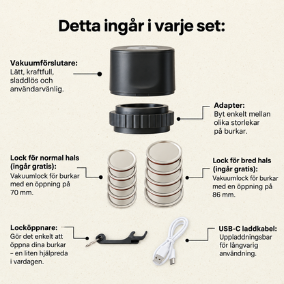 Vakuumförslutare för glasburkar + 10 lock på köpet
