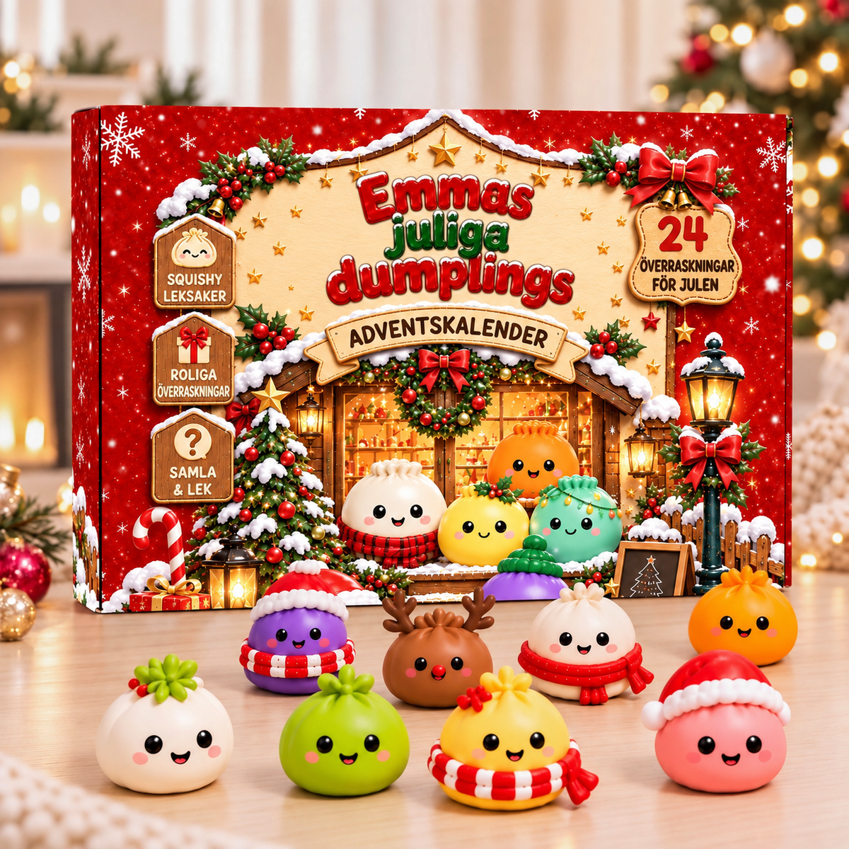Julkalender med 24 Dumpling Squishies – Överraskningsleksaker för Barn