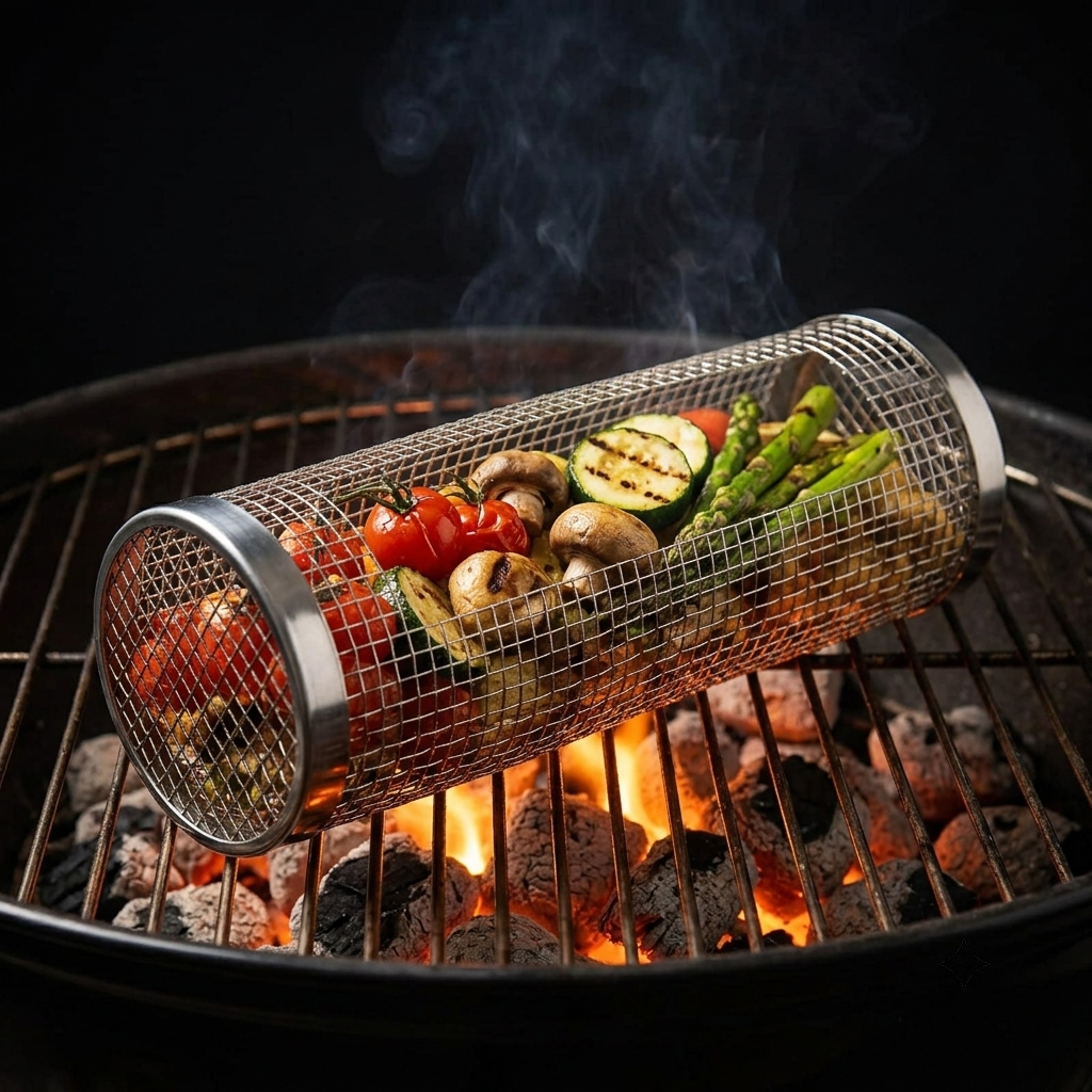 Klassisk Grillkorg - Rullande grillkorg för grönsaker, räkor och fisk - passar alla grilla
