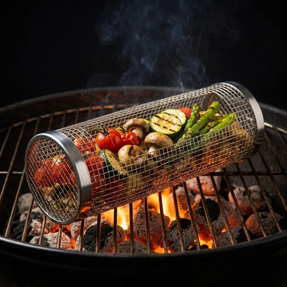 Klassisk Grillkorg - Rullande grillkorg för grönsaker, räkor och fisk - passar alla grilla